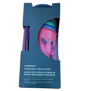 Starbucks Reusable Cold Cups Straws Lids Holiday 2021 Limited Release 5 Pack New